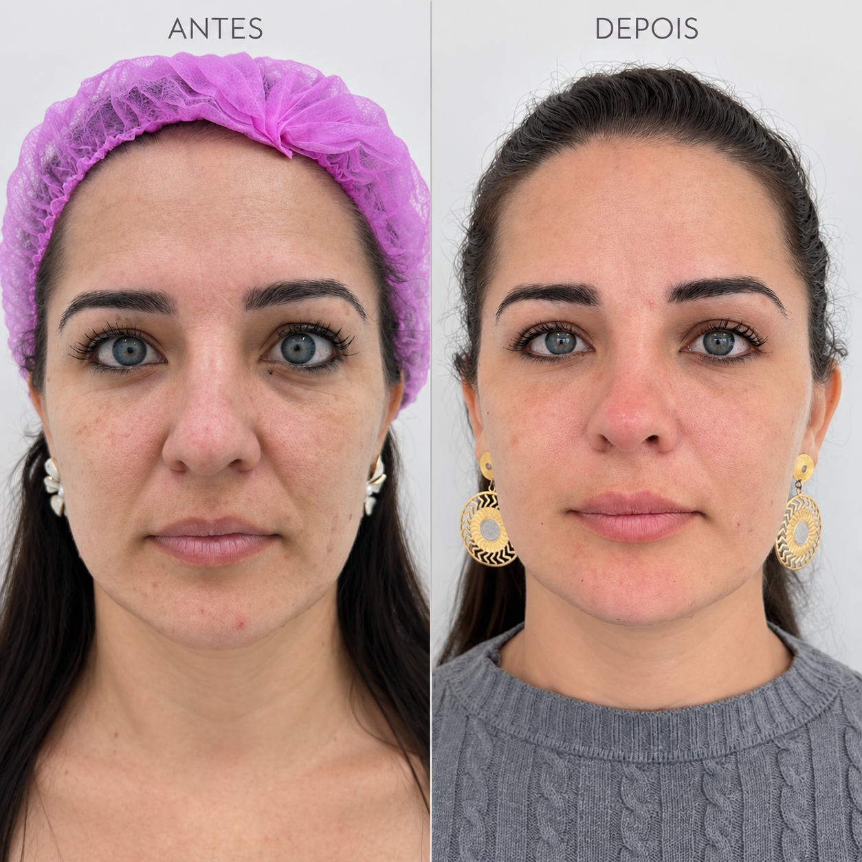 Comparativo real 6 de antes e depois de rejuvenescimento facial em Mogi das Cruzes