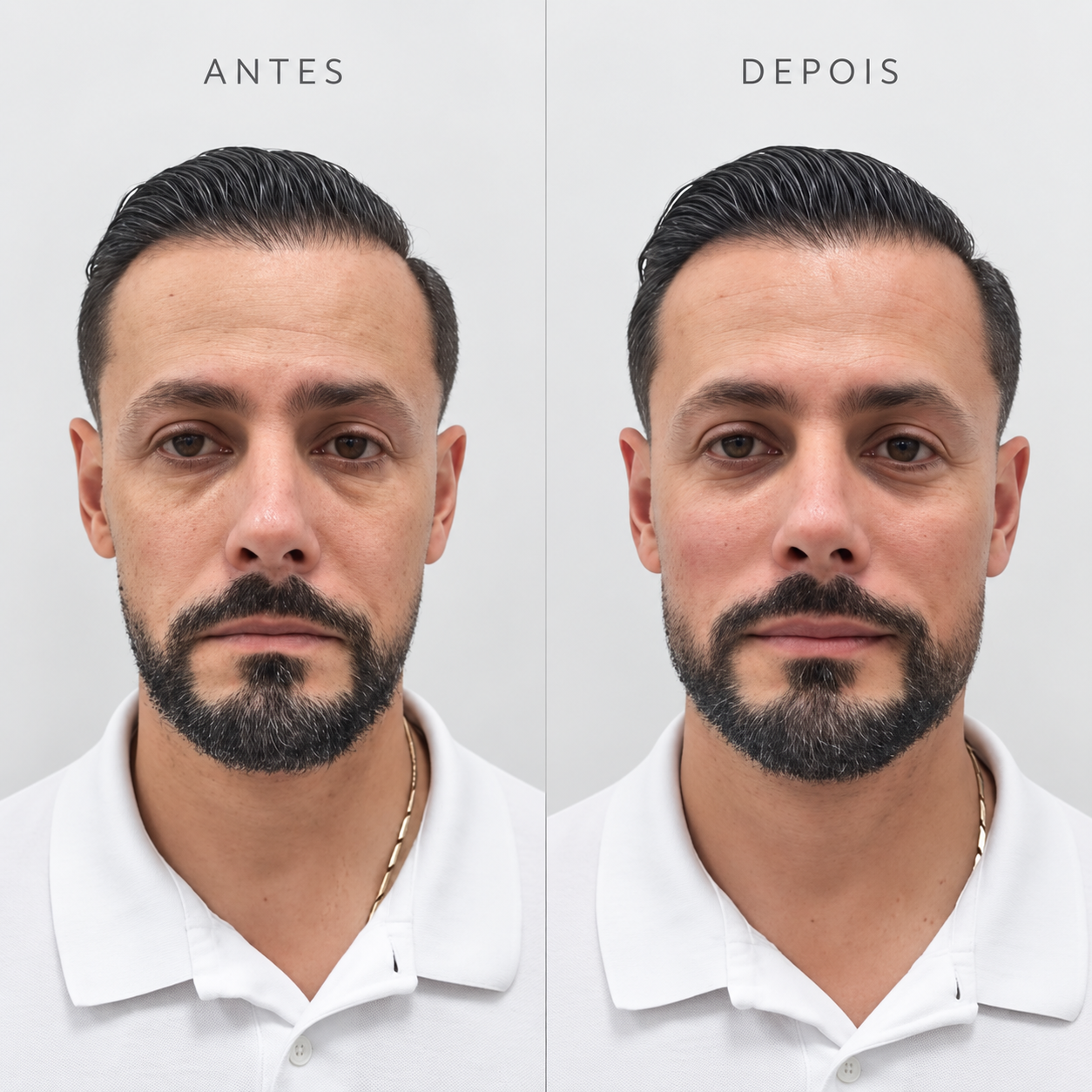 Comparativo real 2 de antes e depois de rejuvenescimento facial em Mogi das Cruzes