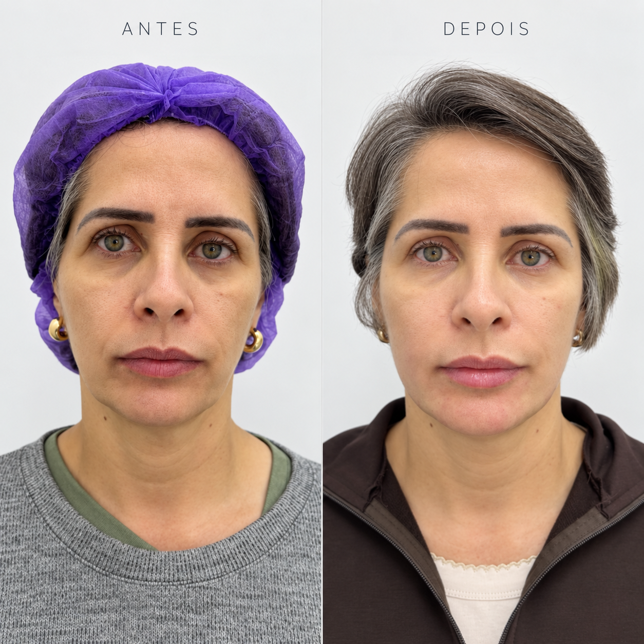 Comparativo real 5 de antes e depois de rejuvenescimento facial em Mogi das Cruzes